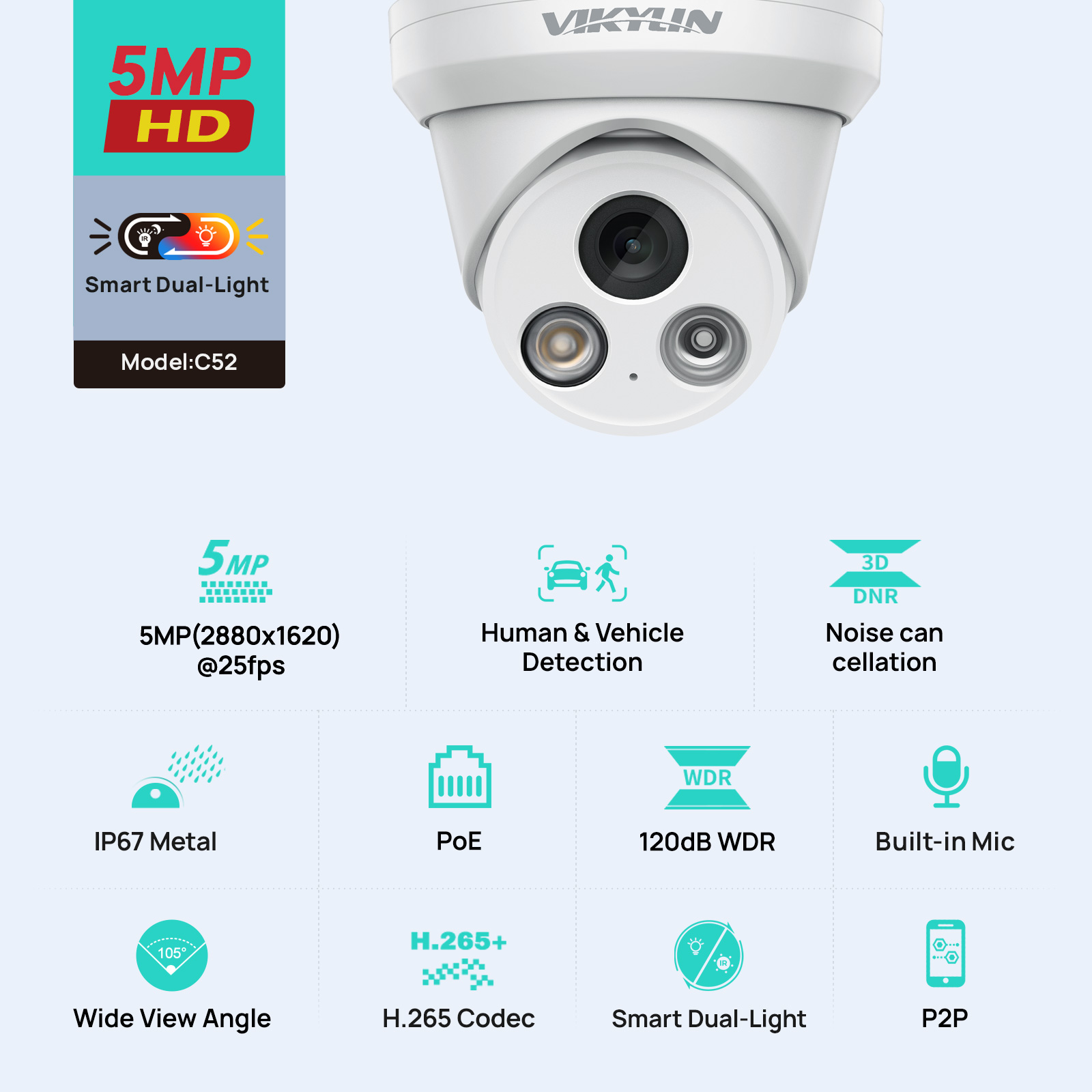Outdoor Power G Motion - VIKYLIN 5MP Smart Dual Light IP