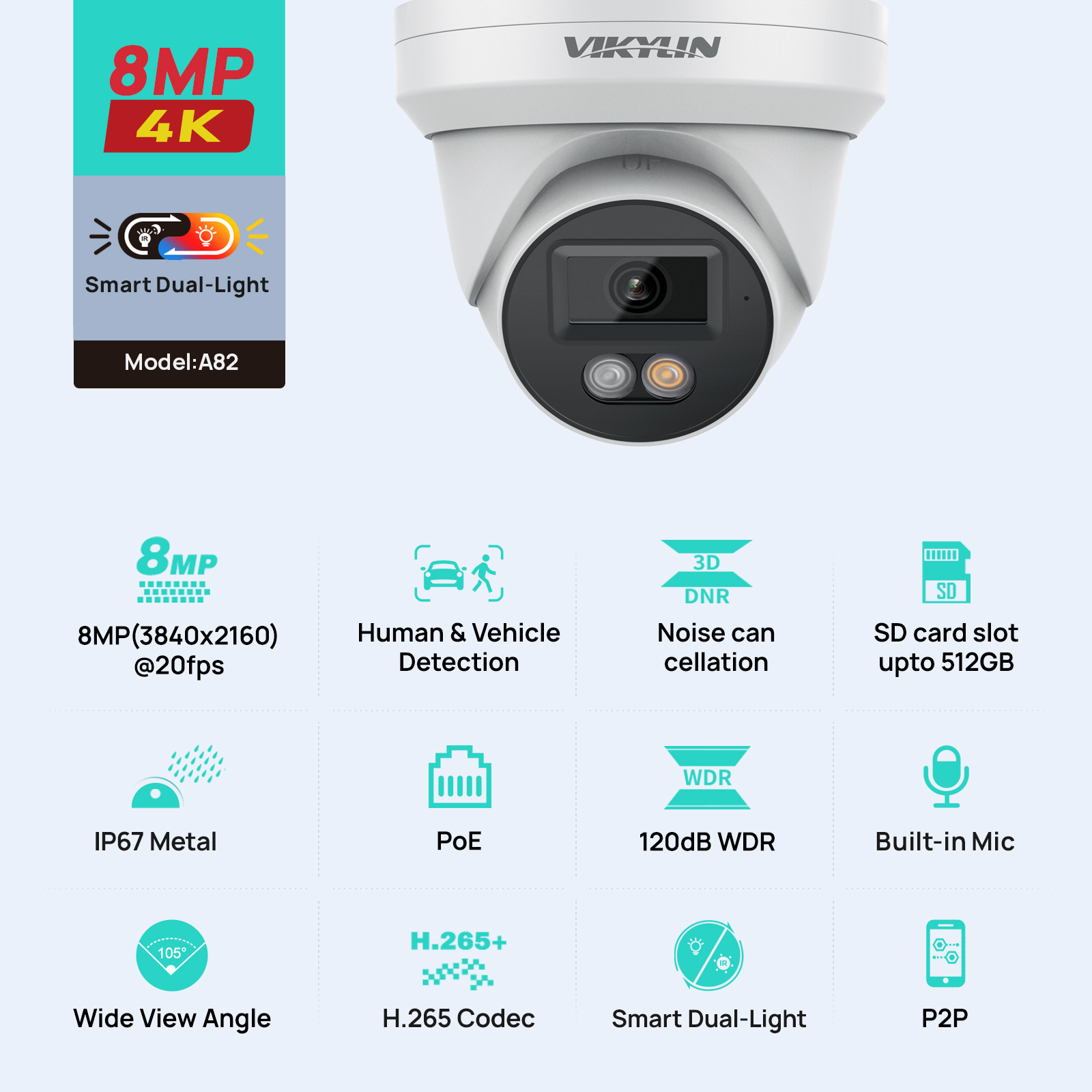 Outdoor Power G Motion - VIKYLIN 8MP 4K IP Security Camera