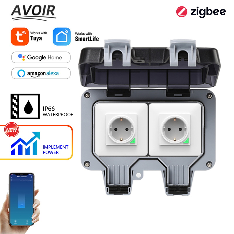 Outdoor Power Outlet Waterproof - Avoir Tuya Zigbee Electrical Sockets IP66