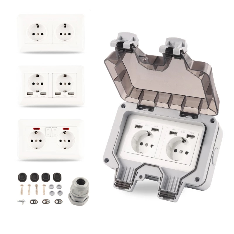 Outdoor Usb Power Strip - IP66 EU German standard doublle power